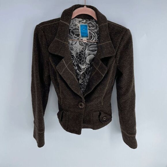 Anthropologie burning Torch Womens Brown geometric single button blazer XS - Picture 1 of 6